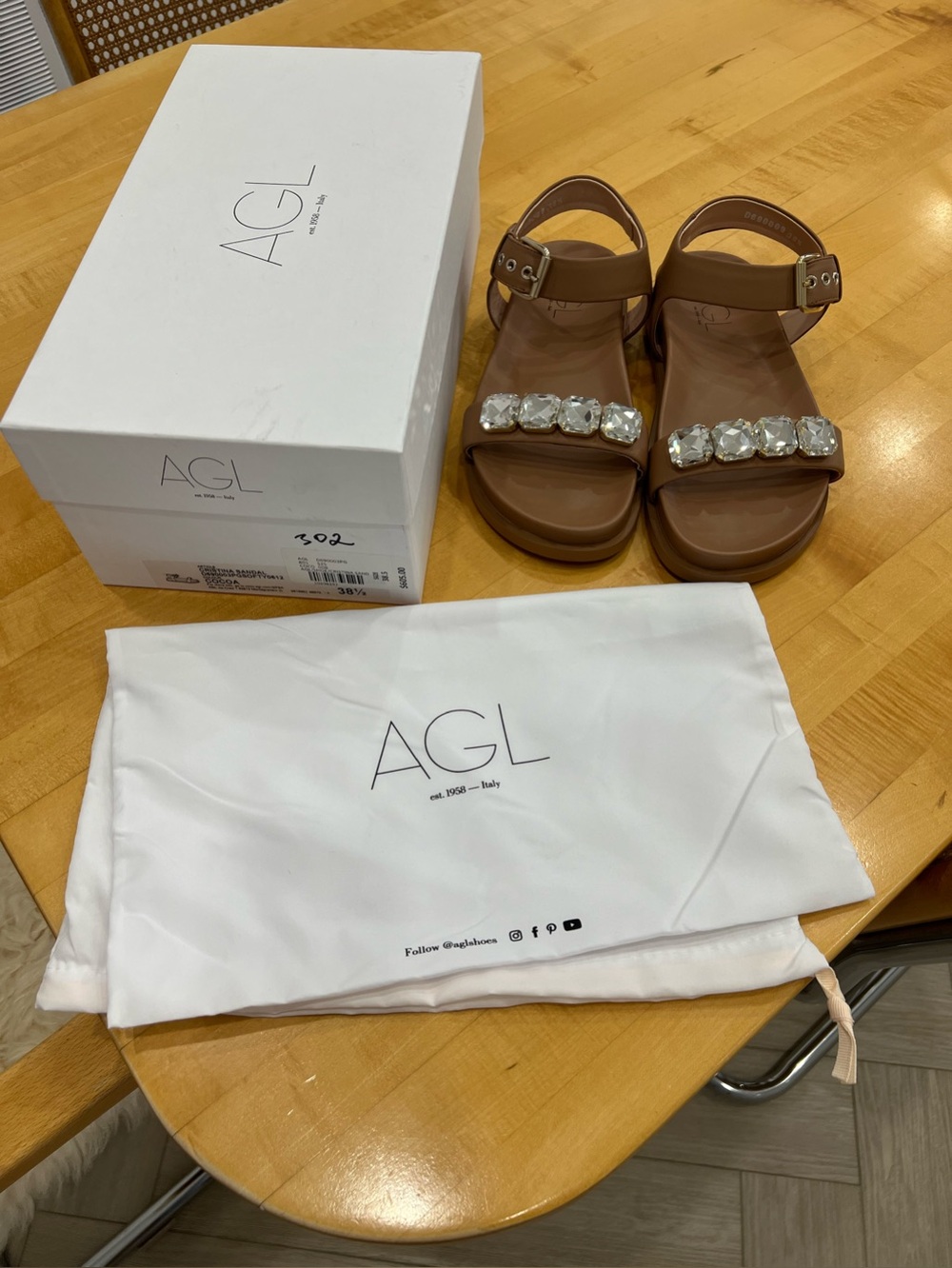 AGL Cocoa Cristina Sling Back Sandal with Embellished Straps - Picture 2 of 6